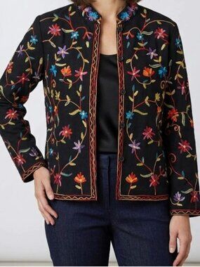 BFA Classics Black Embroidered Flower Jacket Womens Medium